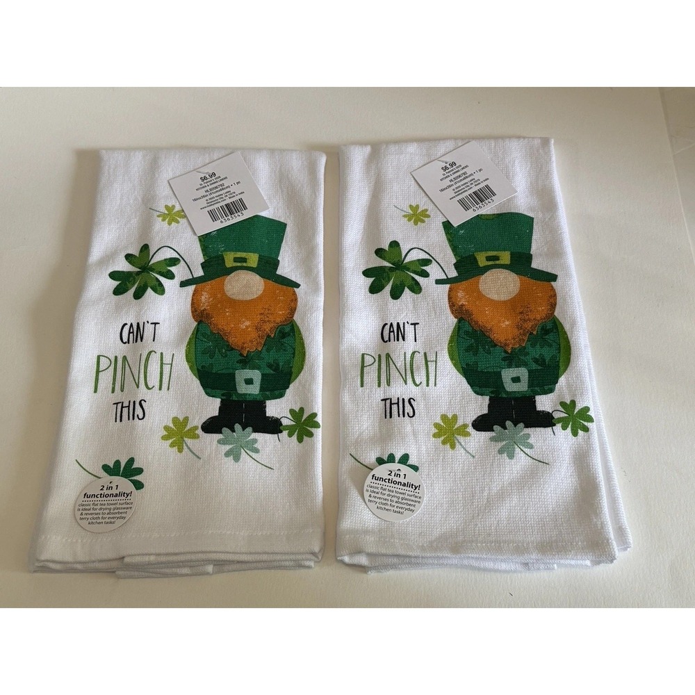 NWT Lot Of 2 ST PATRICKS DAY CAN'T PINCH THIS 16IN X 26IN KITCHEN TOWEL TEA - Picture 1 of 5